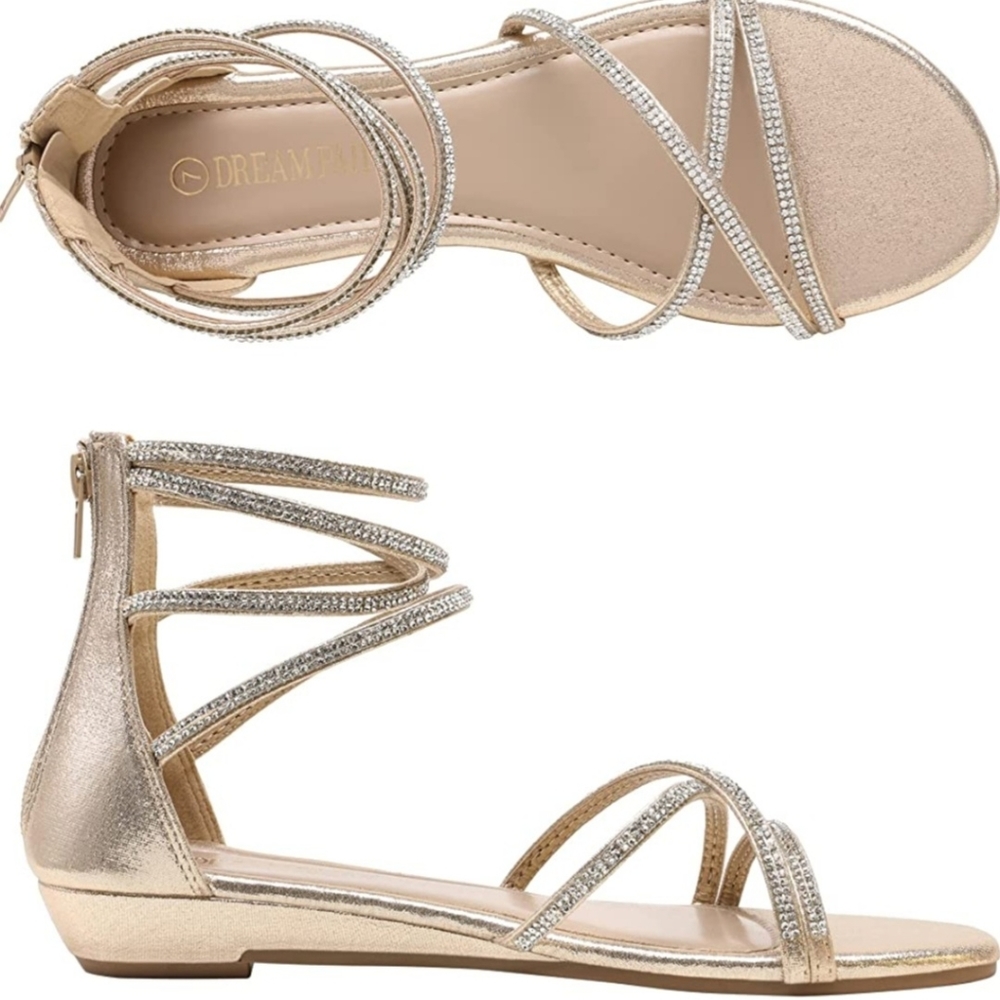 Gold Rhinestone Embellished Bling Gladiator Sandals